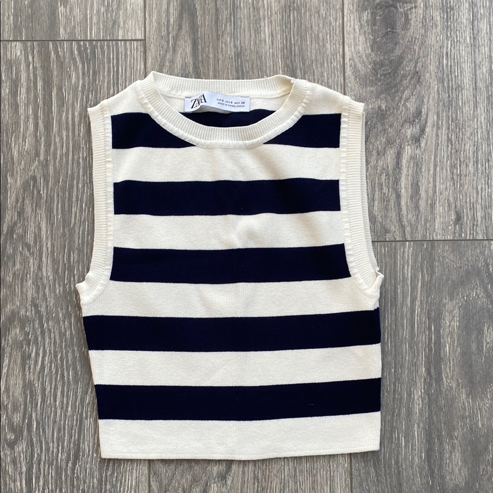 Zara - Kids/Girls Navy & Cream Striped Sweater Vest - Size S